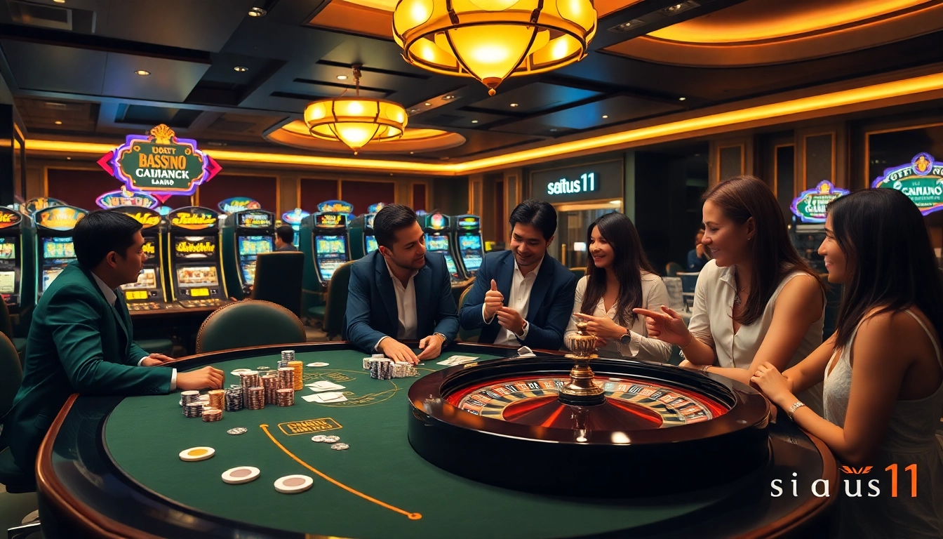 Situs11 highlights an exciting poker game with vibrant chips and cards on a luxurious casino table.