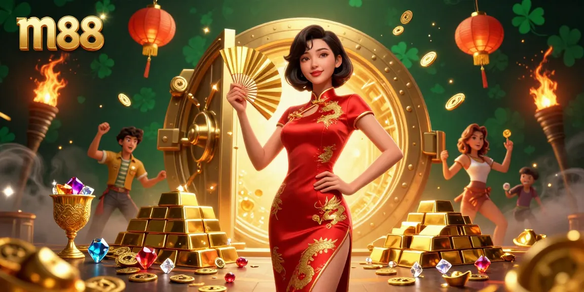 Rasakan sensasi permainan m88 dengan ilustrasi 3D menakjubkan yang menampilkan seorang wanita percaya diri dikelilingi oleh kekayaan.