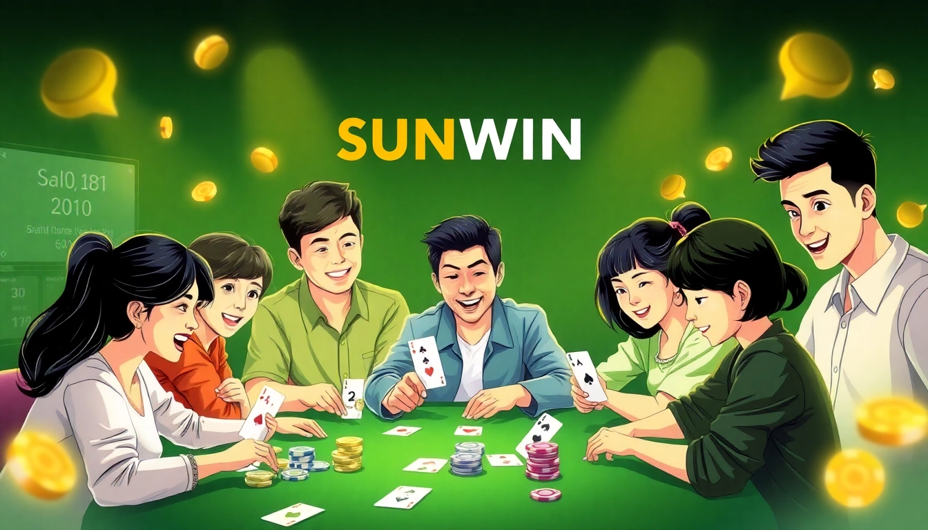 Sunwin online gaming platform showcasing diverse players enjoying card games with a modern interface.