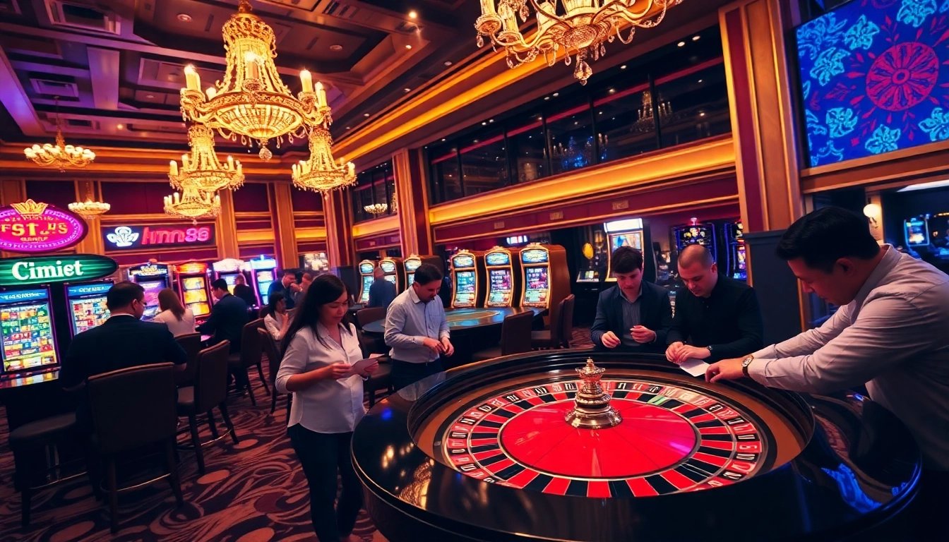 Experience the thrilling atmosphere of HM88 with excited gamblers at a luxurious roulette table