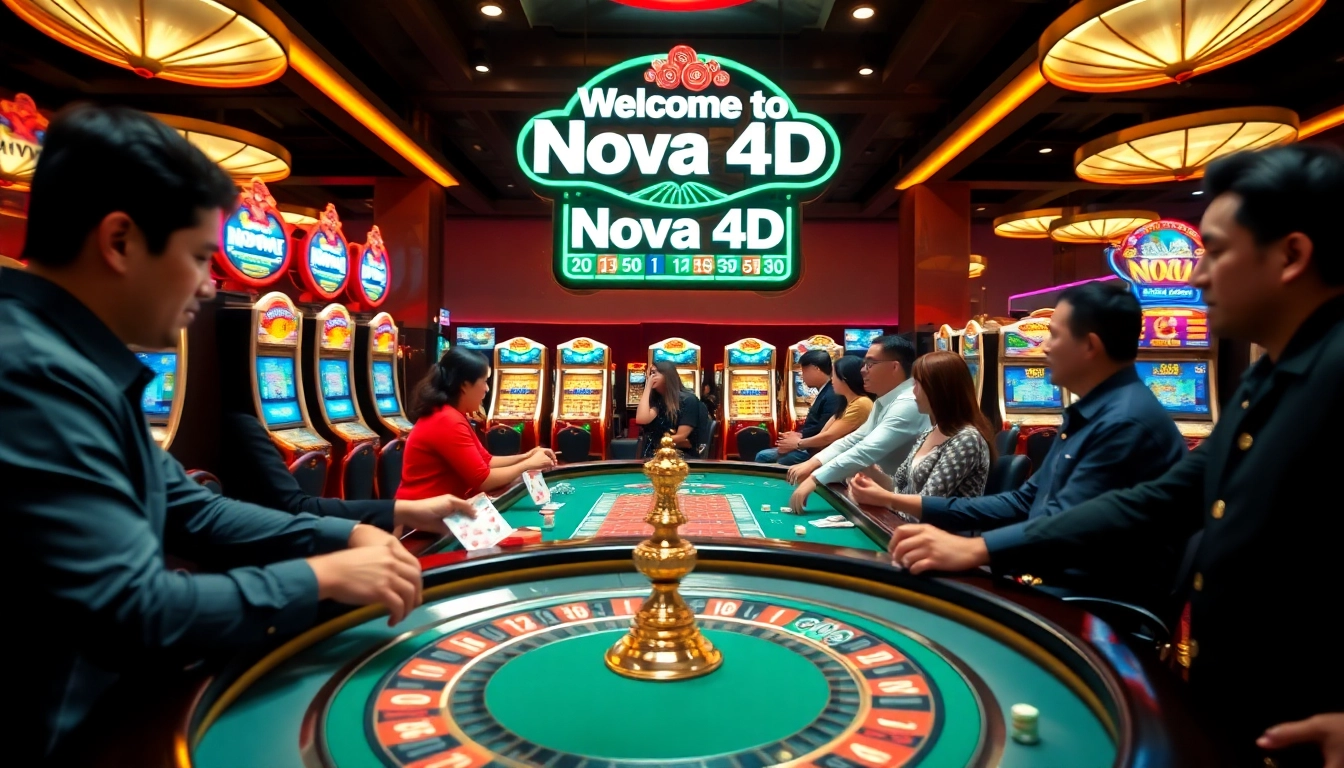 Engaged players enjoying the Nova88 4D gaming experience at a lively casino table.