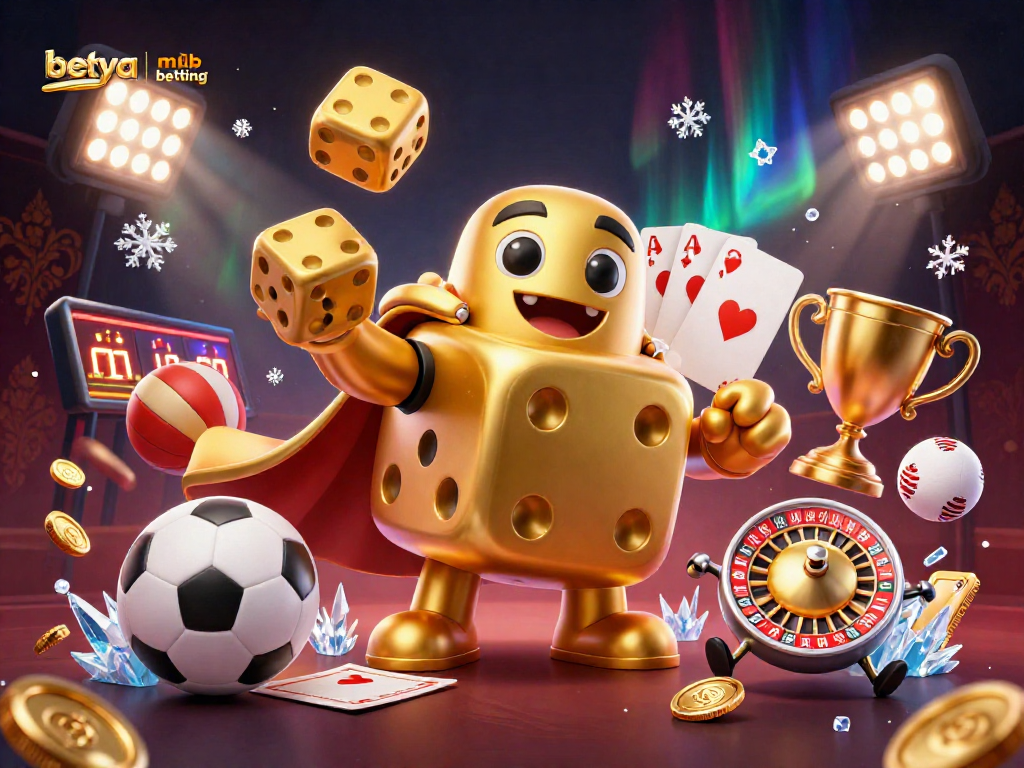 Betya MLB betting scene featuring a golden dice golem and sports elements in action.