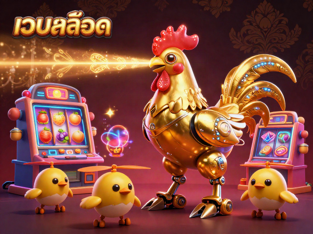 Win jackpots and spin slots with เว็บสล็อต in a vibrant casino-inspired scene filled with 3D characters.