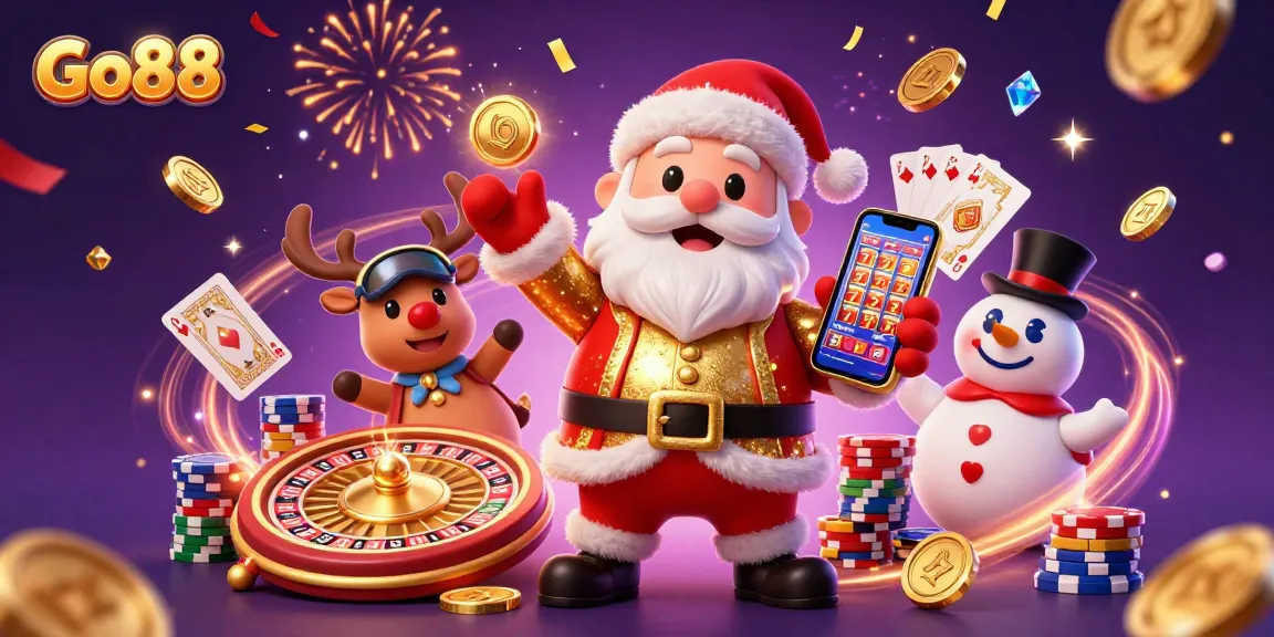 Experience the thrill of Go88 casino with Santa, reindeer, and snowman celebrating wins.