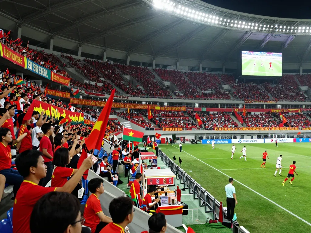 Soi kèo bóng đá Việt Nam scene with fans cheering in a vibrant football stadium during a match.