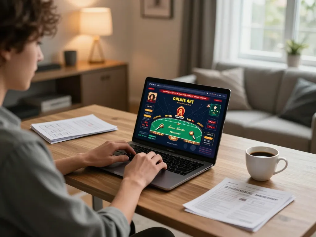 Engaging with the TR88 link while playing poker online in a cozy home office setting