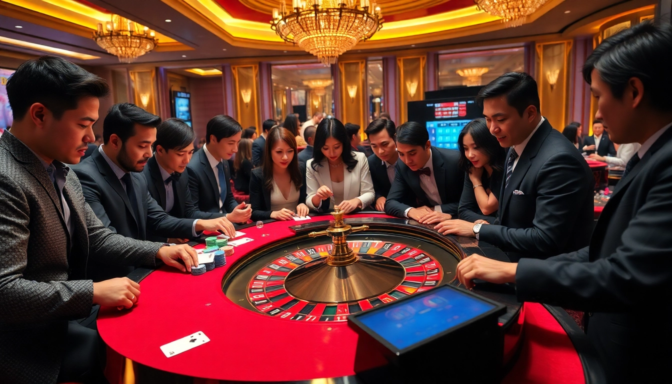 Engaged players at a roulette table experiencing kèo nhà cái 5 with excitement.