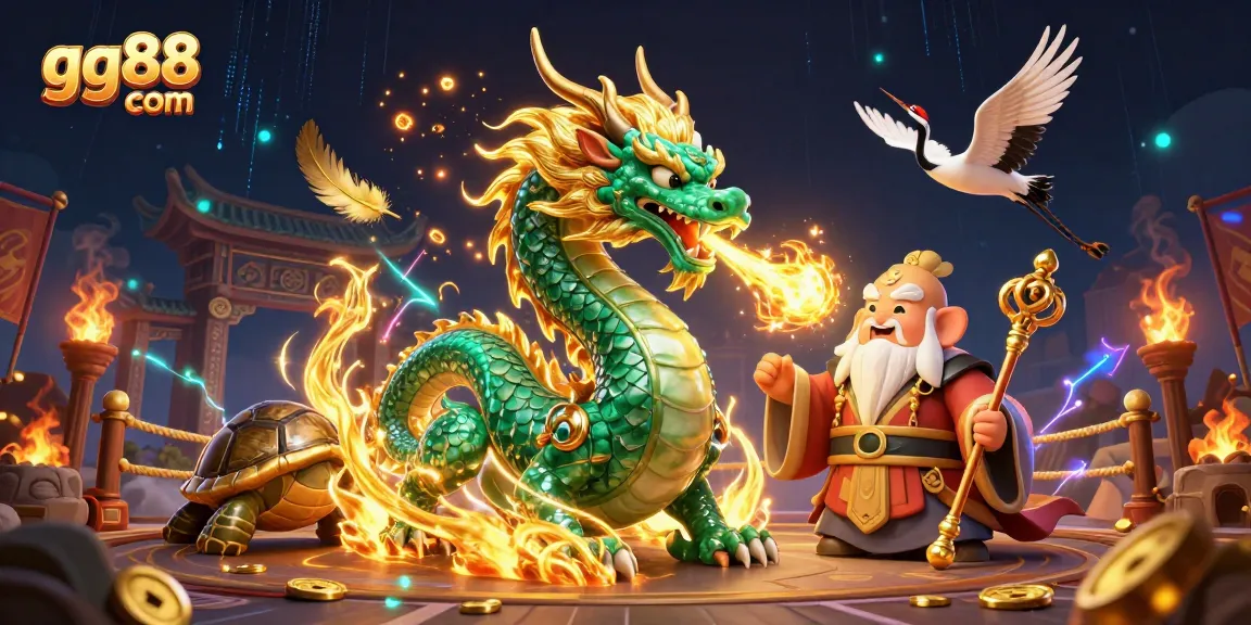 Win big at gg88 com, featuring a jade dragon and festive symbols for luck.