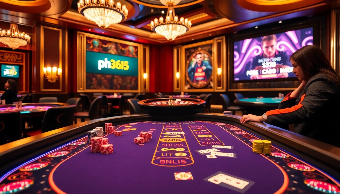 Experience excitement at ph365 casino with vibrant chips and an elegant blackjack table.