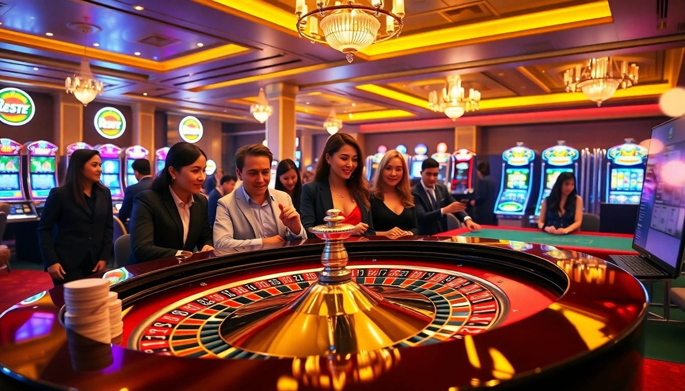 The excitement of players gambling at RR88 with roulette and poker chips, highlighting offers at https://rr88.gratis/.