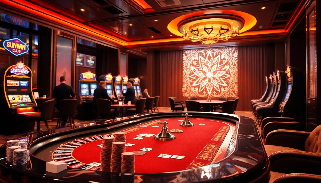 Players enjoying various games at sunwin club in a vibrant online casino setting.