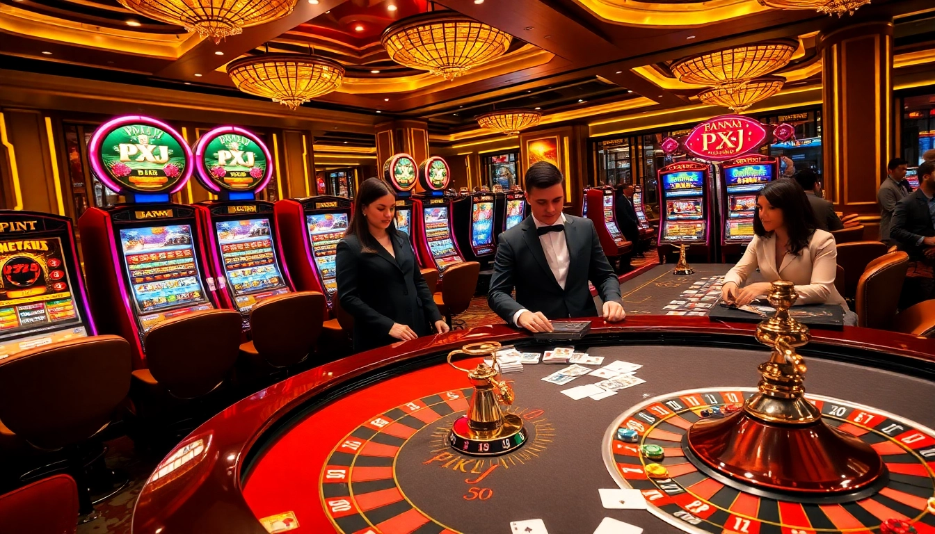 Players at a glamorous casino table strategizing their moves in PXJ gambling scene.