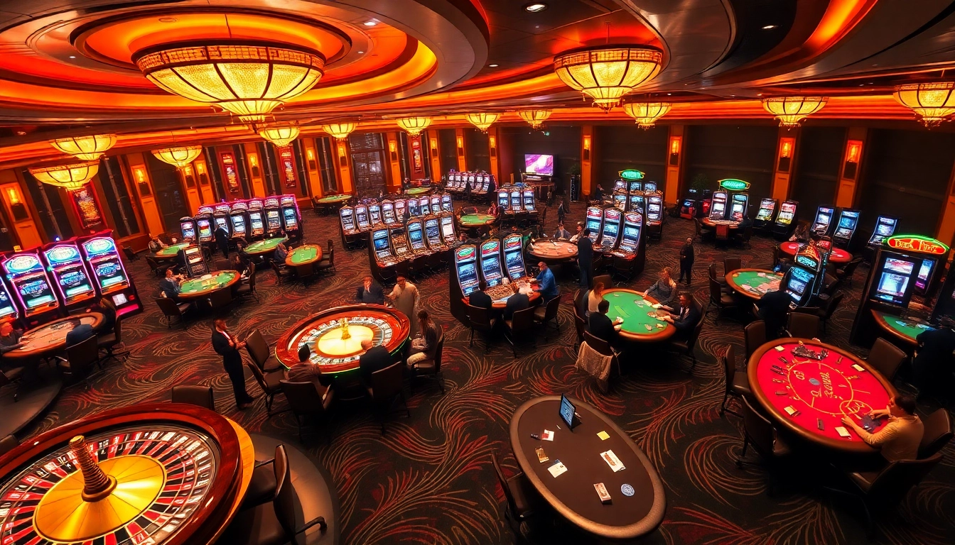 SODO CASINO bustling with players at roulette and blackjack tables, showcasing vibrant gaming atmosphere.