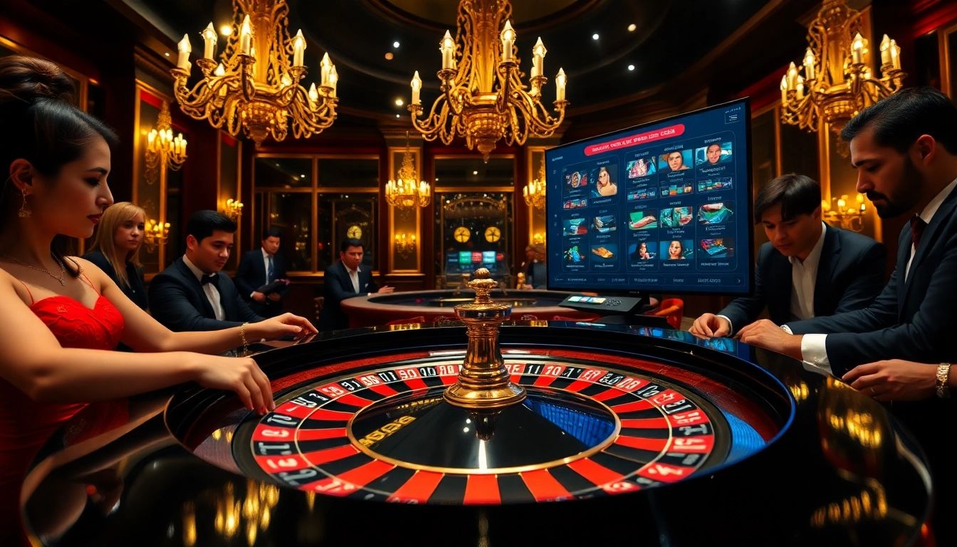 Players engaging in high-stakes gaming at nk88 com with luxurious casino elements