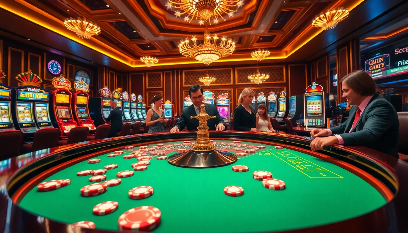S8cz.com players excitedly betting at a luxurious roulette table in a vibrant casino atmosphere.