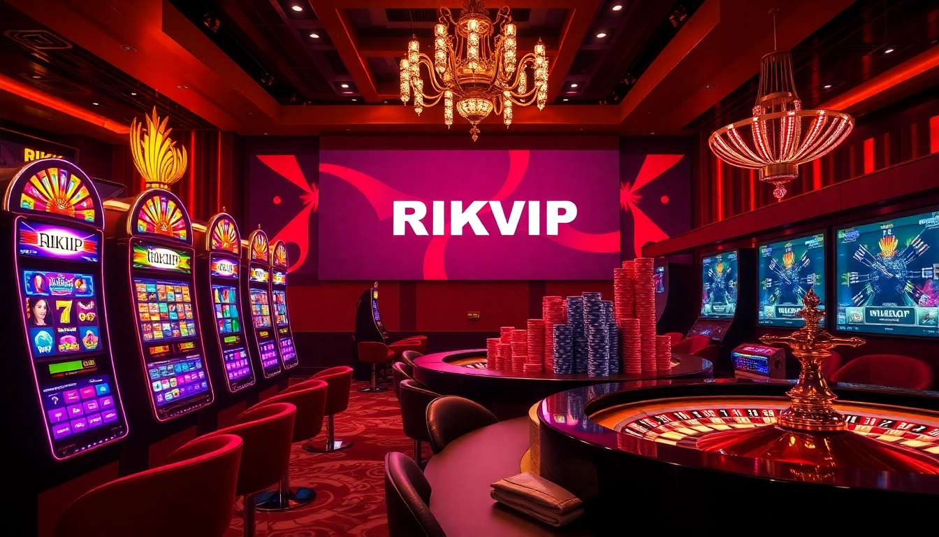 Rikvip online casino interface showcasing thrilling live games and vibrant poker chips.