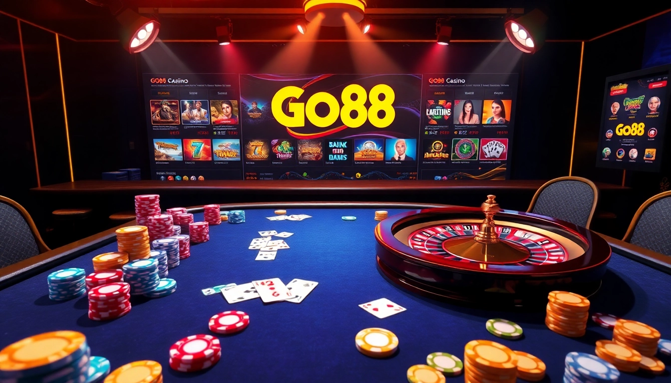 Experience the thrill of winning at trang chủ go88 with vibrant gaming tables and poker chips.