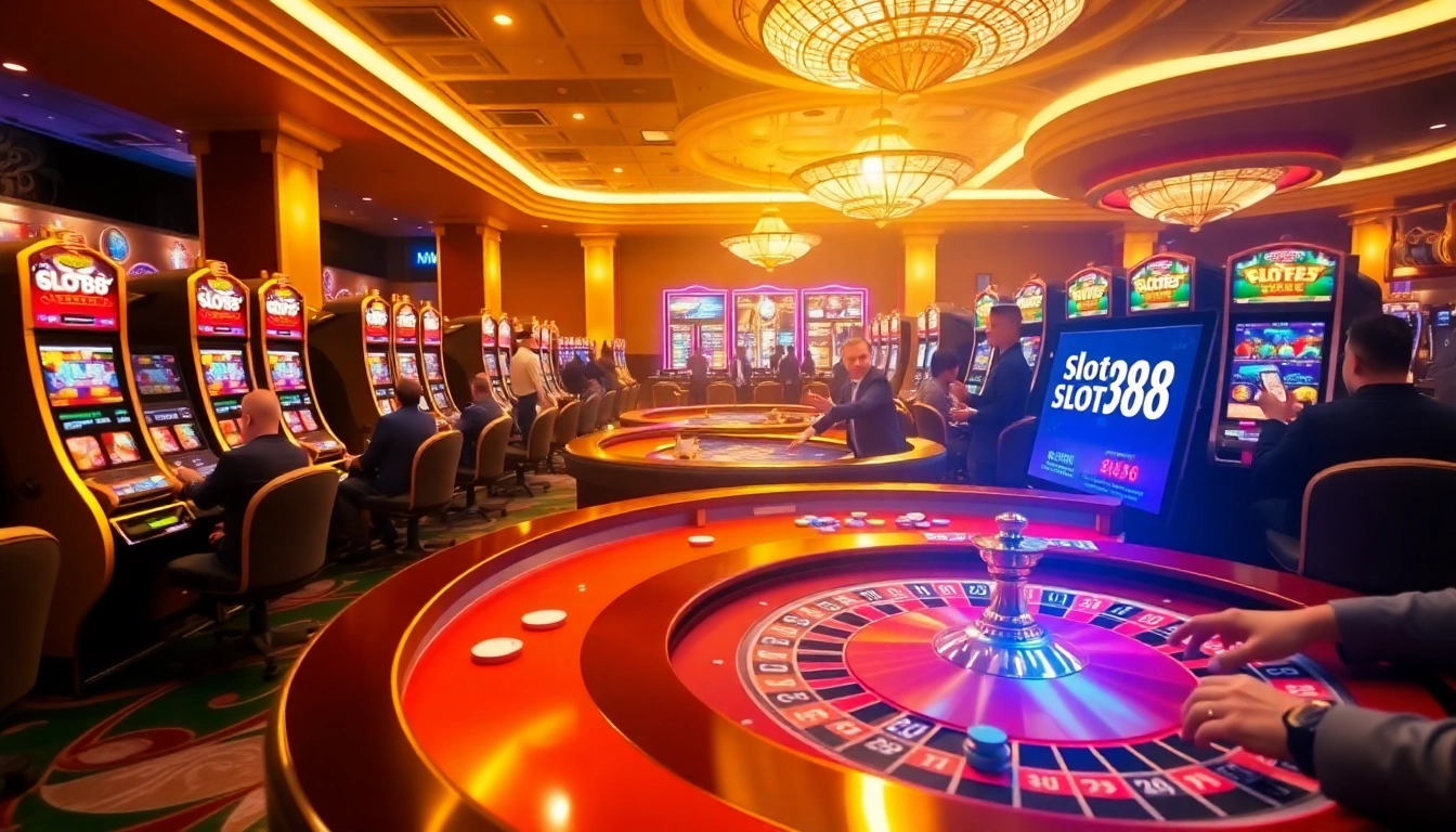 Engage with the slot88 thrill at a lively casino with players winning big at vibrant slot machines and roulette.