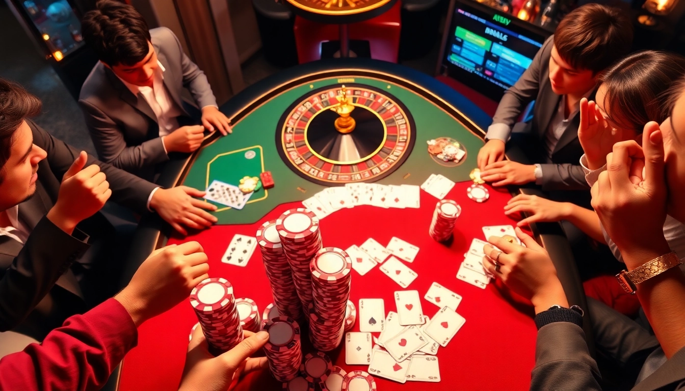 Engaged players bet at a vibrant poker table, showcasing the excitement of https://789win.ru.com/ casino gaming.