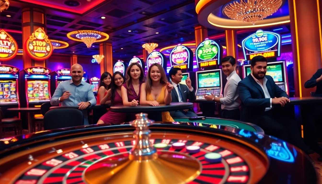 Players enjoying vibrant casino games at 99oke with roulette and slot machines.