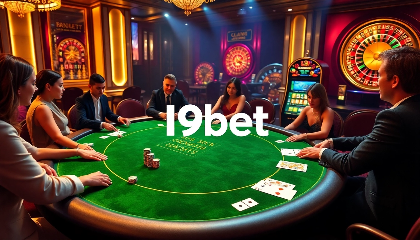 Players enjoying a high-stakes poker game at i9bet's luxurious casino setting.