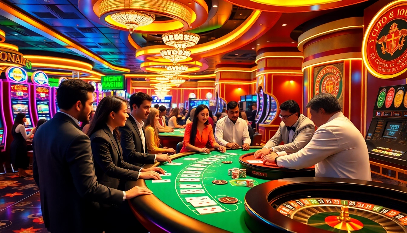 Experience C168 excitement at a vibrant casino with poker tables and slot machines.