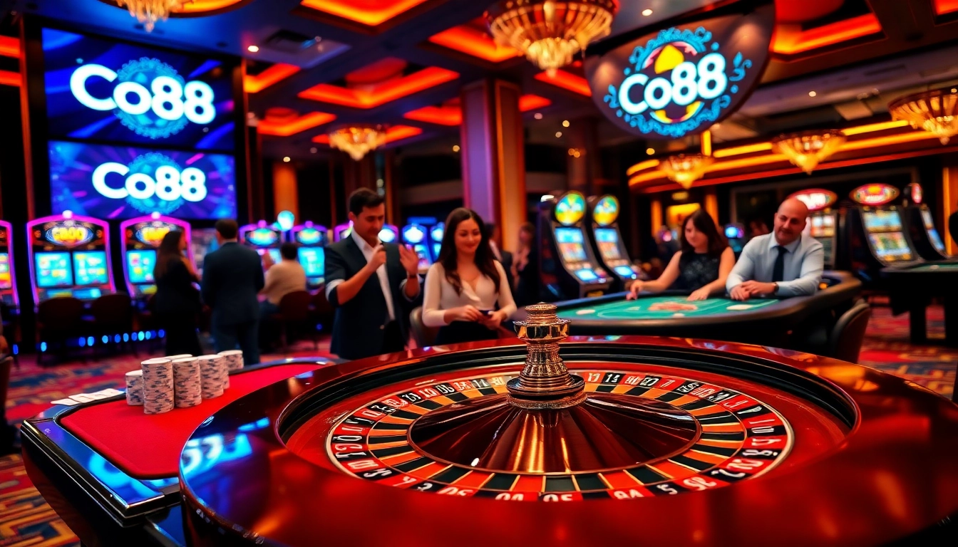 Engaging gamblers at Co88's luxurious casino tables with roulette and poker games.