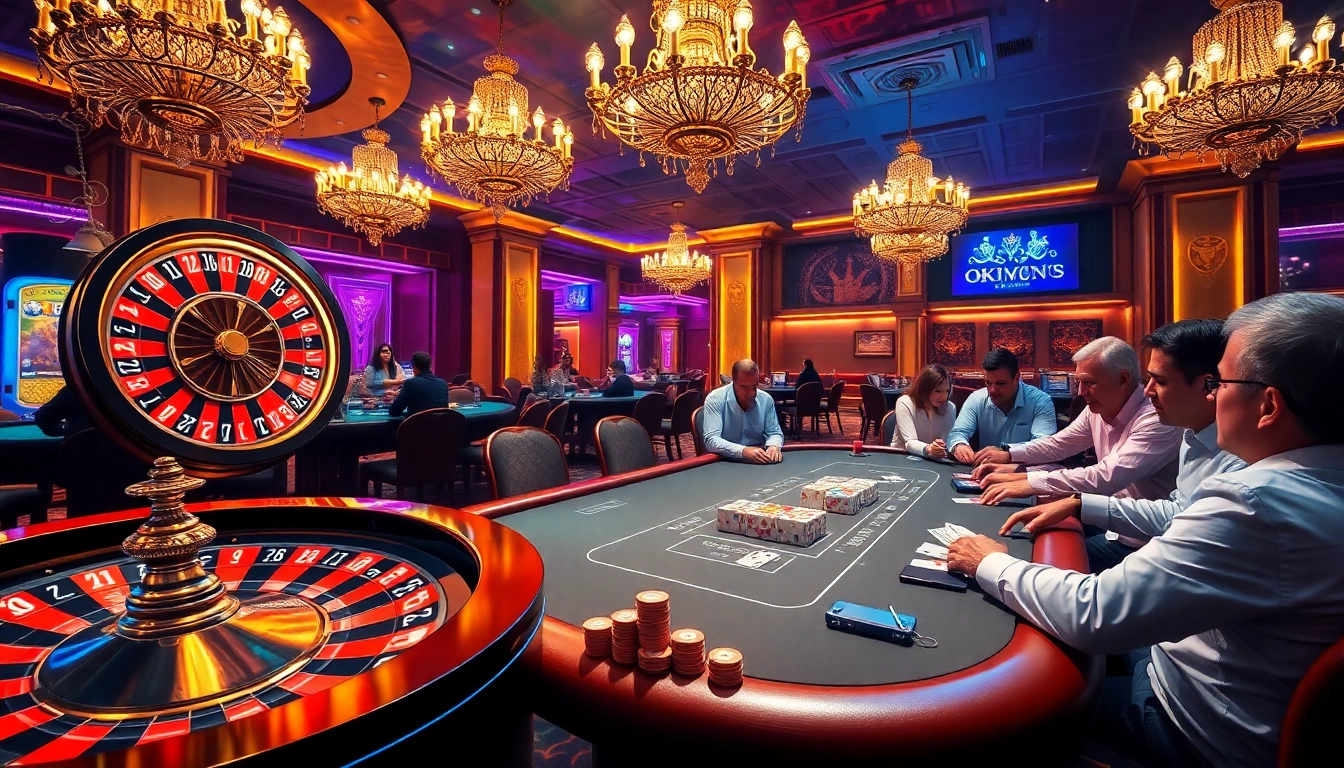 Players experience the thrill of high-stakes poker at an Okking-themed casino table.