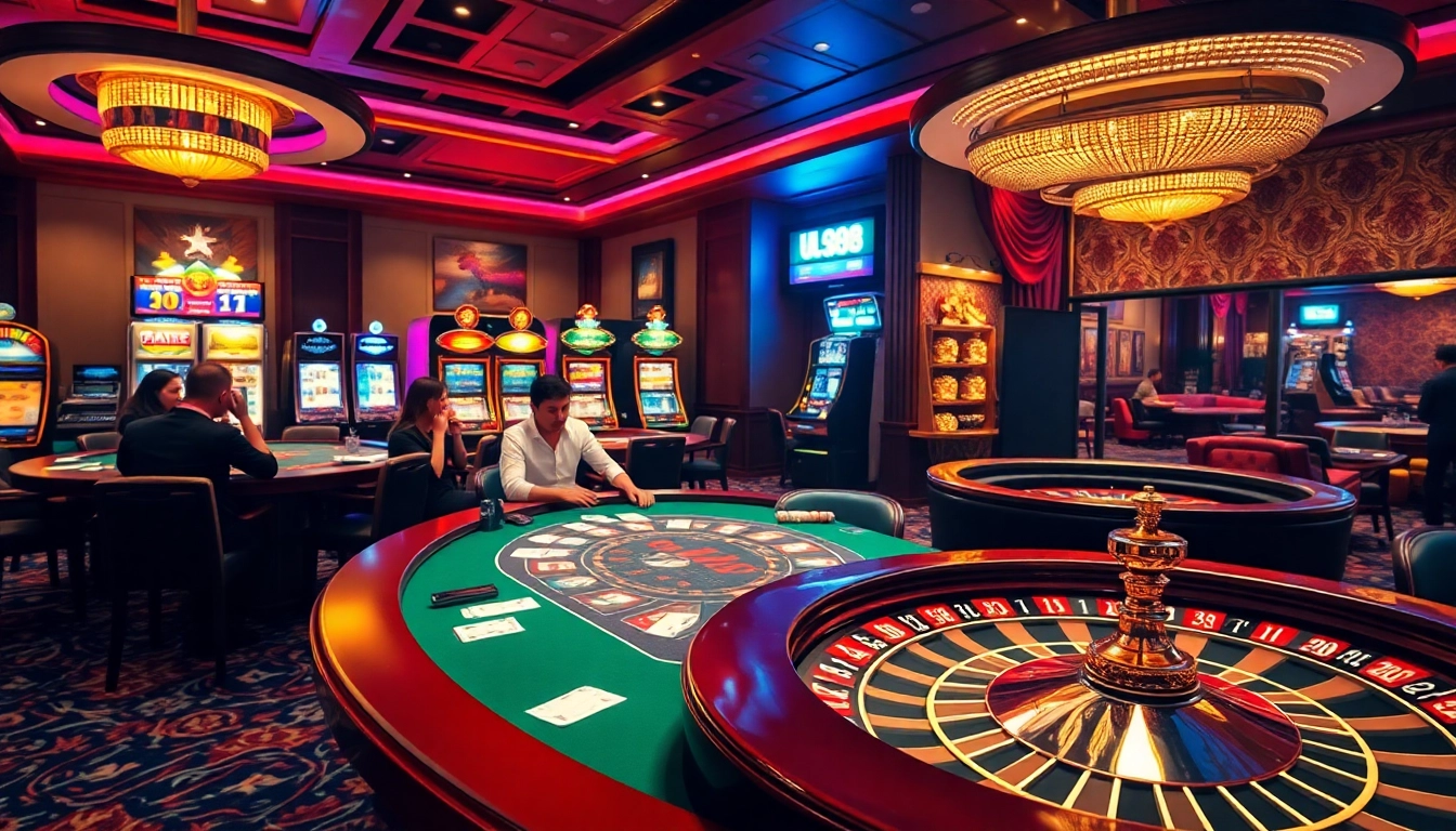 Engaging players at a vibrant poker table on trang chủ uk88 showcasing an exciting casino atmosphere.