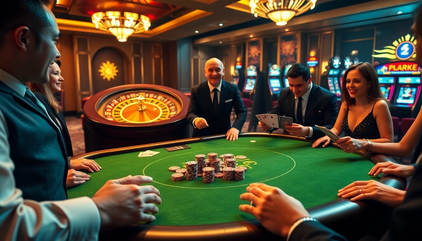 Experience high-stakes gaming at the vibrant mmoo-themed casino table filled with excited players.