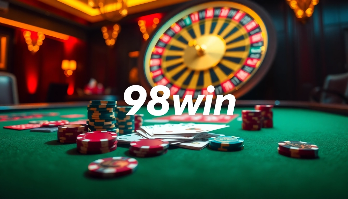 Engage with the thrilling atmosphere of 98win's casino, featuring strategic poker play and vibrant roulette action.